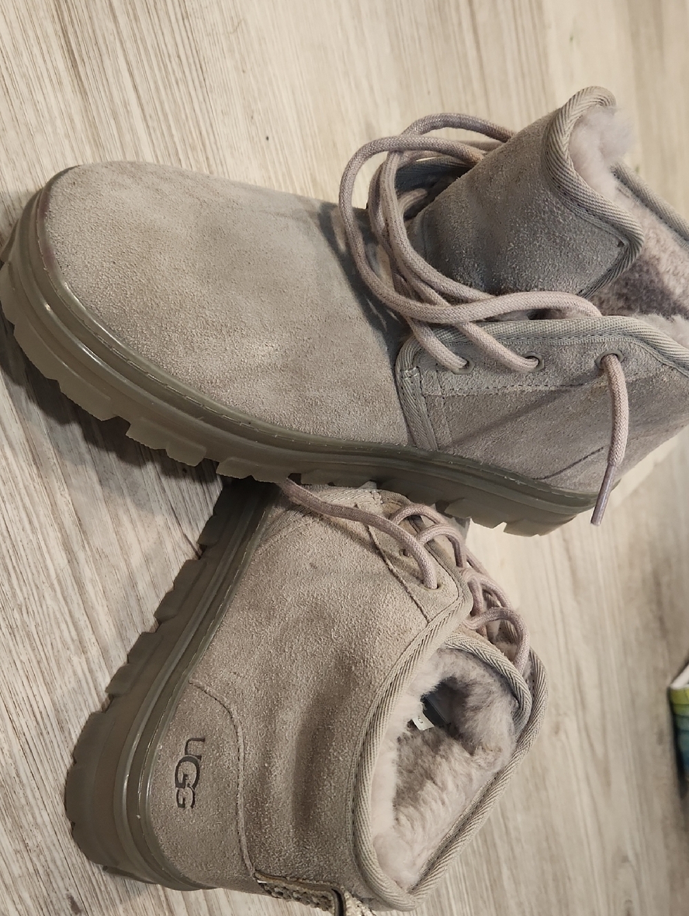 UGG Grey Suede Shearling Lace-Up Ankle Boots